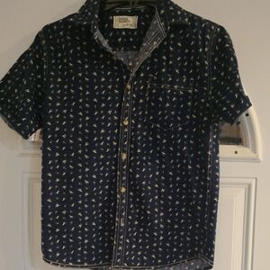 Free Planet Navy Blue Patterned Button Down Shirt